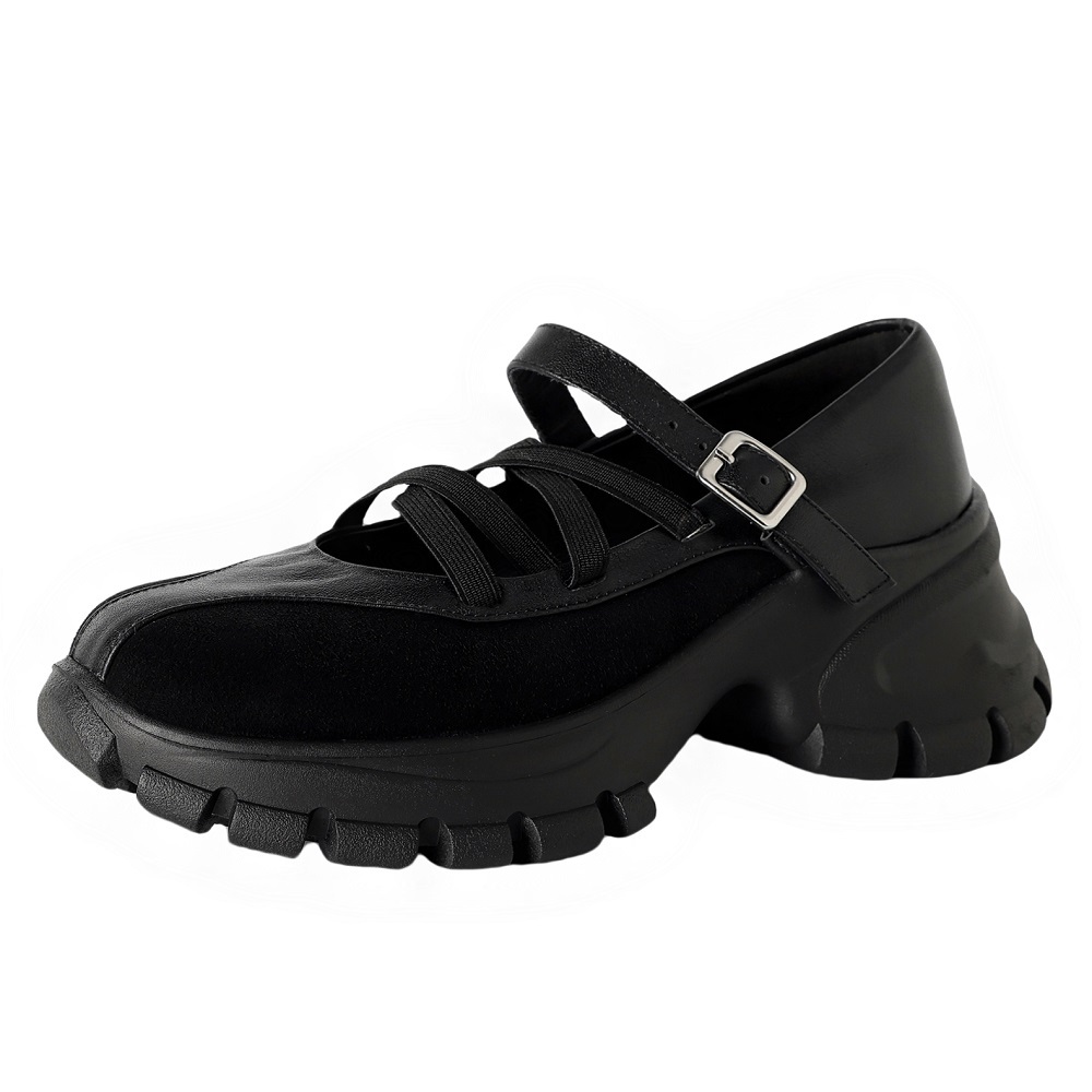 Women's Genuine Leather Stitching Elastic Crisscross Strap Casual Shoes Spring Summer 6 CM Thick Sole Retro Versatile Comfort Shoes 60410
