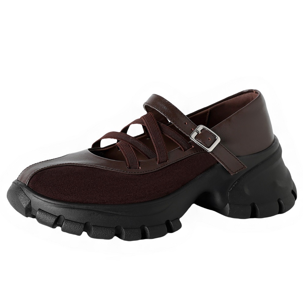 Women's Genuine Leather Stitching Elastic Crisscross Strap Casual Shoes Spring Summer 6 CM Thick Sole Retro Versatile Comfort Shoes 60410