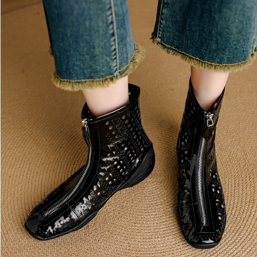Genuine Leather Cut-out Zipper Minimalist Spring Summer Breathable Versatile Women's 5 CM Hidden Platform Soft Sole Comfortable Ankle Boots 60410