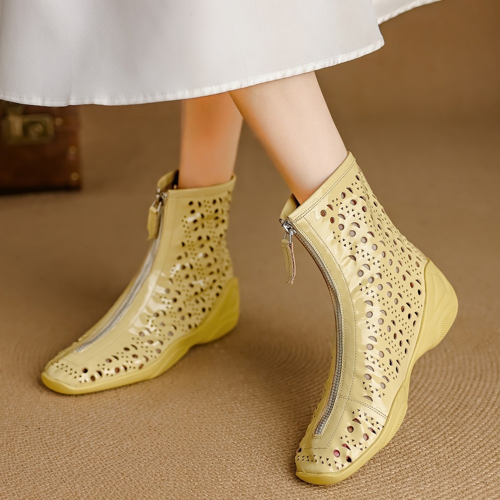 Genuine Leather Cut-out Zipper Minimalist Spring Summer Breathable Versatile Women's 5 CM Hidden Platform Soft Sole Comfortable Ankle Boots 60410