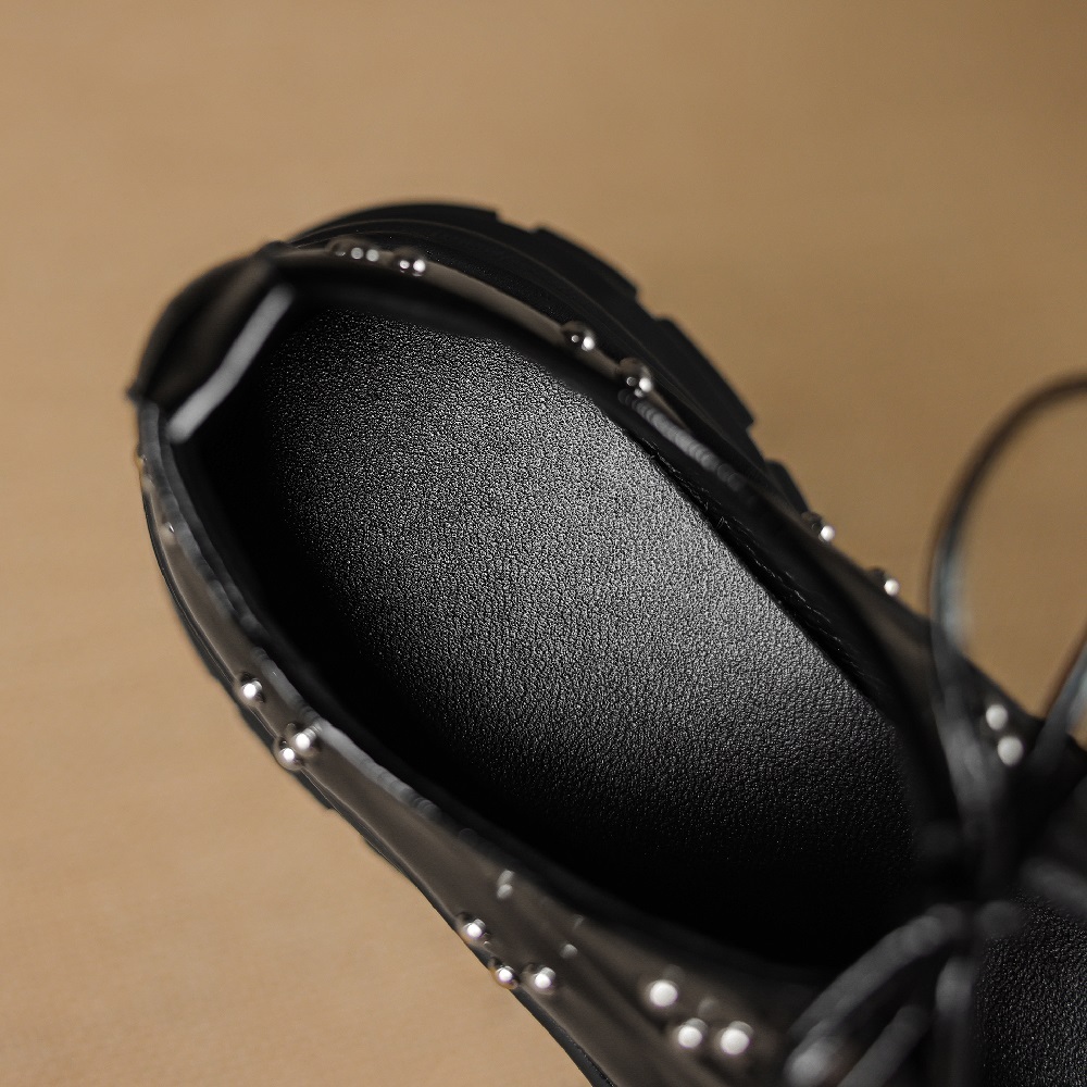 Genuine Leather Lace-up Mary Jane Shoes Women U-shaped Cut Out Rivets 8 CM Thick Sole Casual Sweet Versatile Summer Shoes 60411