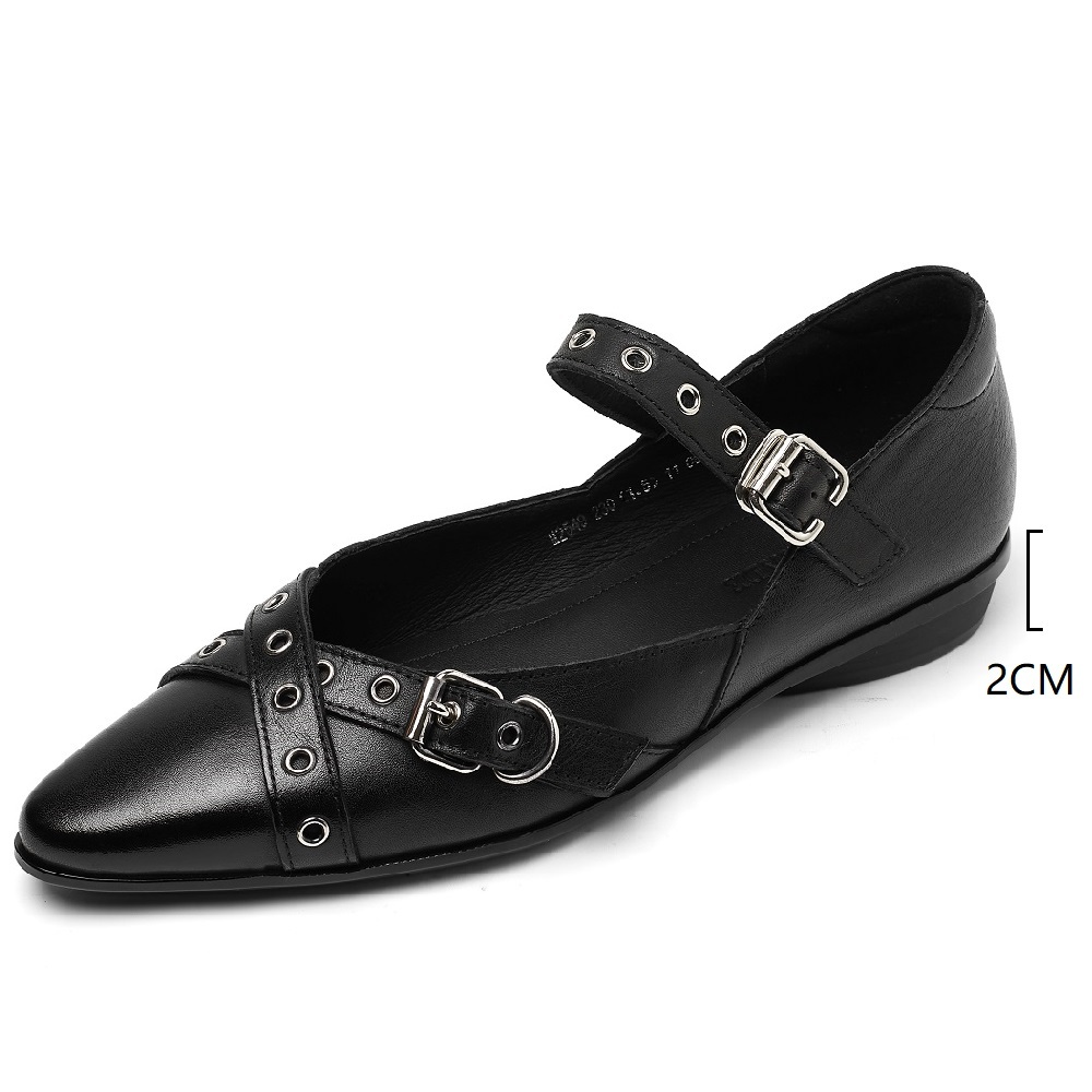 Spring Summer Retro French Mary Jane Shoes Pointed Toe Shallow Mouth Crisscross Straps 2 CM Low Heel Metal Buckle Casual Women's Versatile Shoes 60413