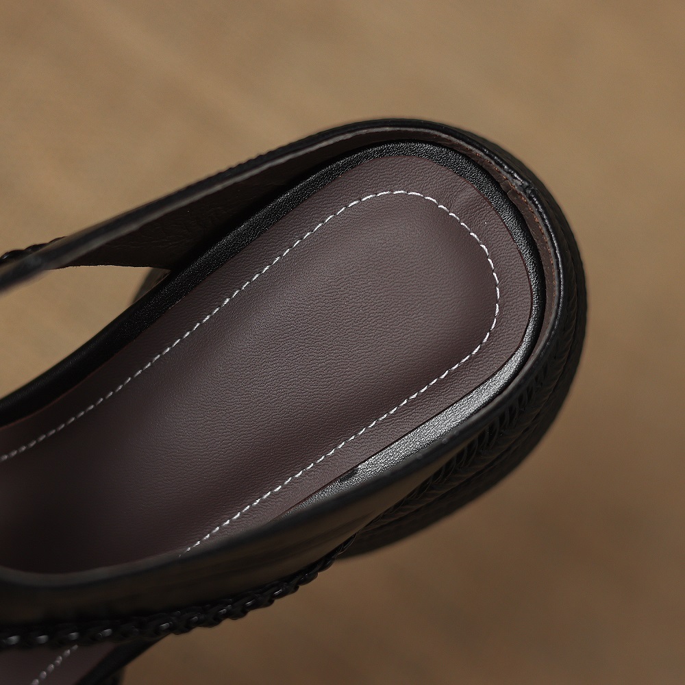 Women's Casual Minimalist Soft Sole Slides 6 CM Thick Sole Closed Toe Woven Genuine Leather Hollow Out Summer Casual Slippers 60414