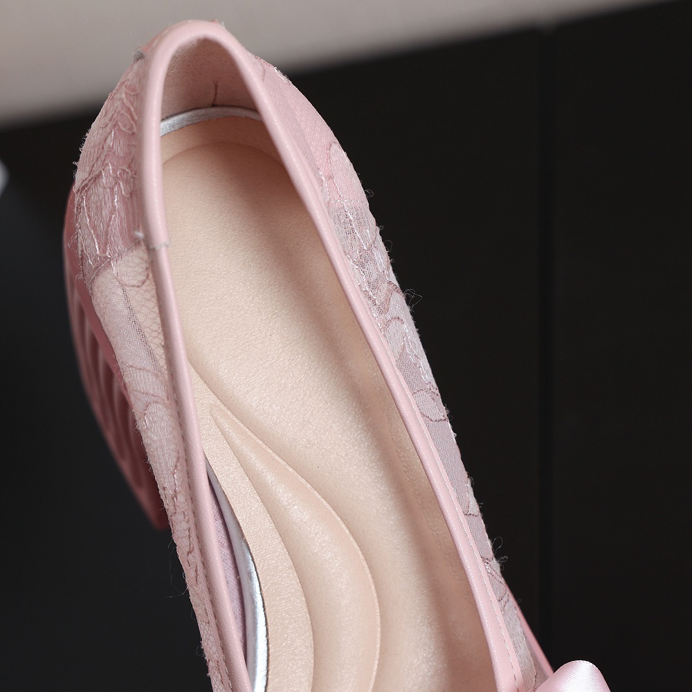 10 CM Square Heel Platform Genuine Leather Lace Breathable Spring Summer Crystals Bow Sweet Slip-On Women's Versatile High Heels 60415