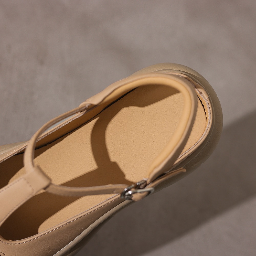 Women's 5 CM Thick Sole Genuine Leather Cut Out Summer Casual Sandals T-Strap Closed-Toe Open-Heel Comfortable Daily Commute Shoes 60417
