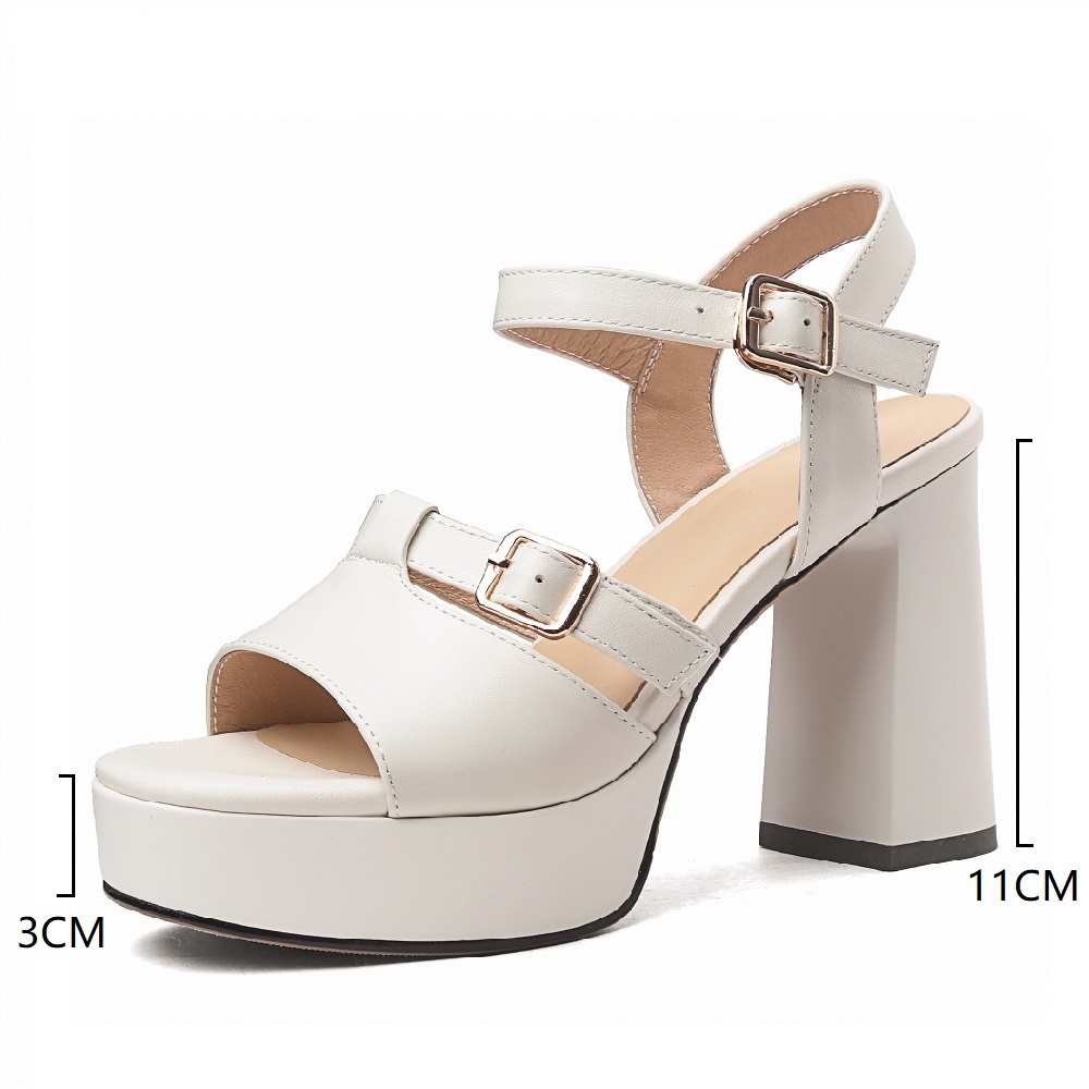 Genuine Leather Belt Buckle 11 CM High Heels Cut Out Peep Toe One Strap Sandals French Concise Formal Dress Women's Fashion Shoes 60420