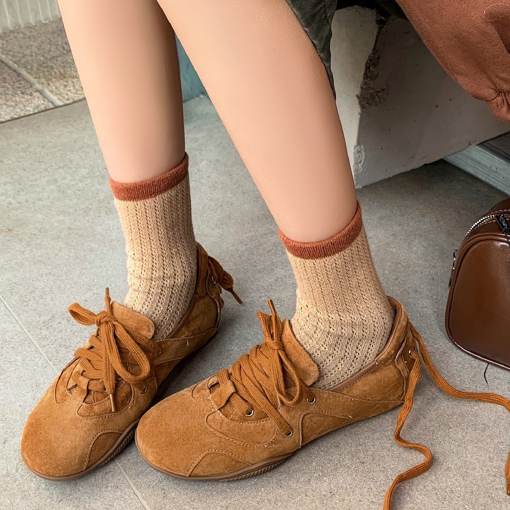 Casual Genuine Leather Drawstring Ballet Style Sneakers 3 CM Soft Sole Retro Lace Up Korean Style Versatile Spring Autumn Women's Shoes 60420