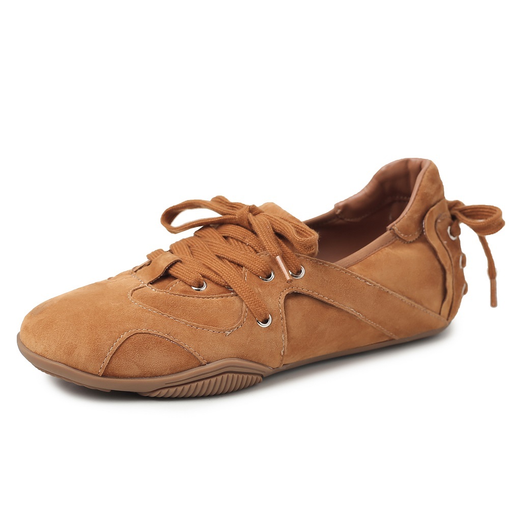 Casual Genuine Leather Drawstring Ballet Style Sneakers 3 CM Soft Sole Retro Lace Up Korean Style Versatile Spring Autumn Women's Shoes 60420