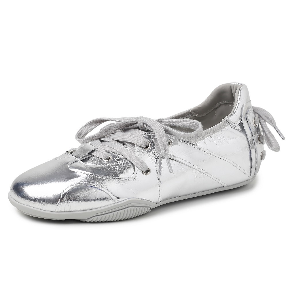 Casual Genuine Leather Drawstring Ballet Style Sneakers 3 CM Soft Sole Retro Lace Up Korean Style Versatile Spring Autumn Women's Shoes 60420