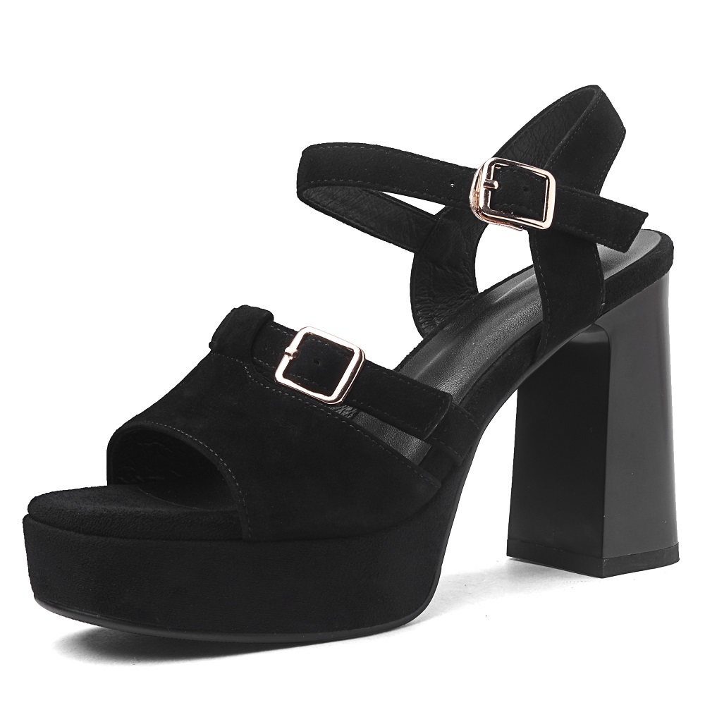 Genuine Leather Belt Buckle 11 CM High Heels Cut Out Peep Toe One Strap Sandals French Concise Formal Dress Women's Fashion Shoes 60420