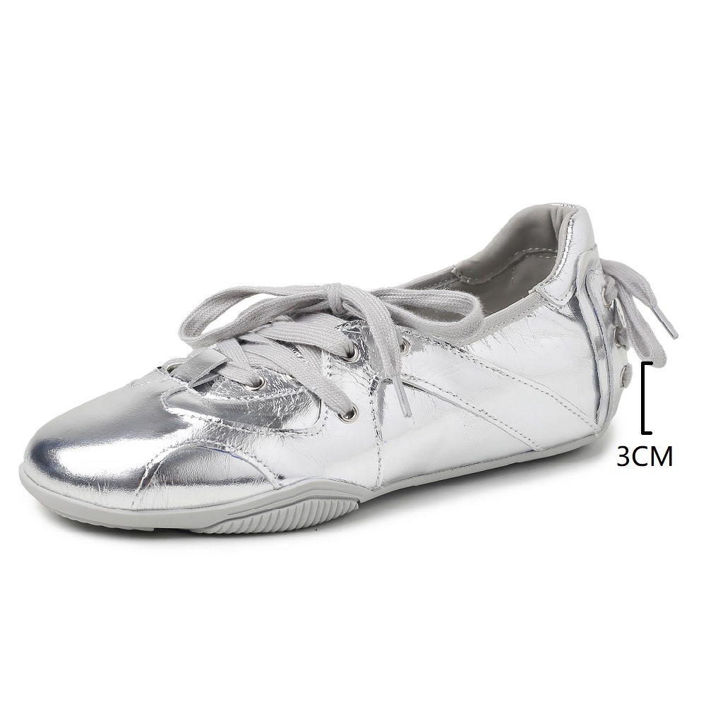Casual Genuine Leather Drawstring Ballet Style Sneakers 3 CM Soft Sole Retro Lace Up Korean Style Versatile Spring Autumn Women's Shoes 60420