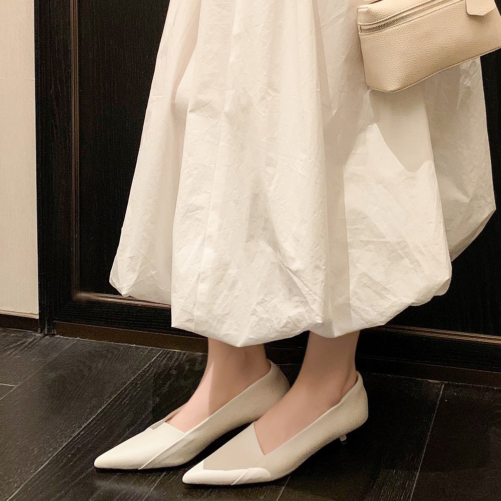 Genuine Leather Women's Pointed Toe Shallow Mouth Slip On Shoes 3.5 CM Heel French Minimalist Versatile Plus Size 41 42 Daily Dress Shoes