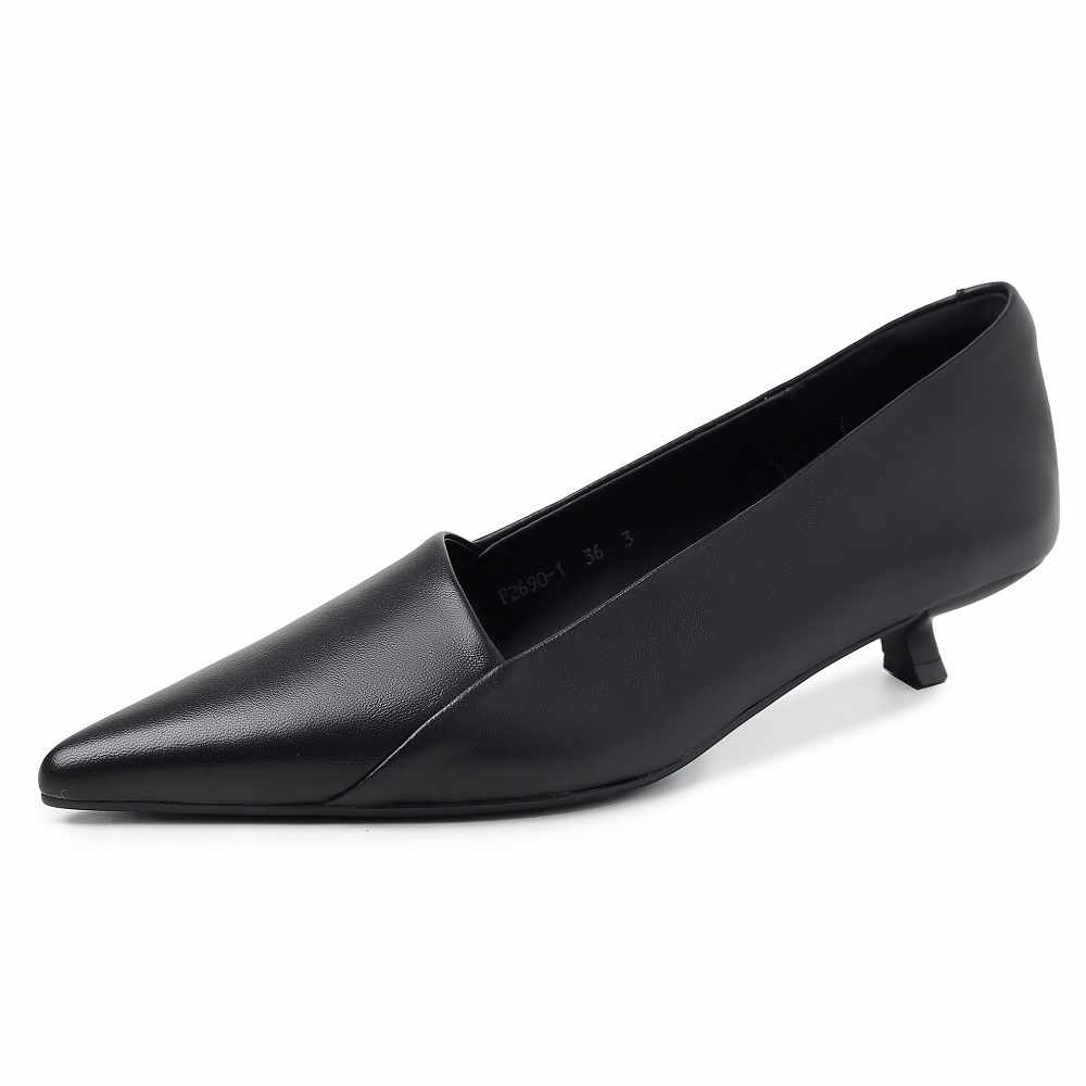Genuine Leather Women's Pointed Toe Shallow Mouth Slip On Shoes 3.5 CM Heel French Minimalist Versatile Plus Size 41 42 Daily Dress Shoes