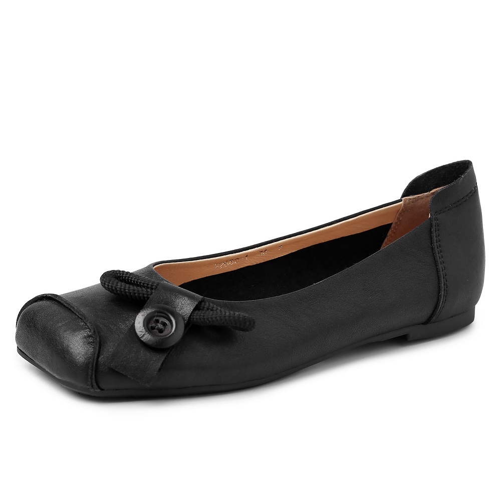 Genuine Leather Square Toe Ballet Flats Retro Slip-On Soft Sole Button Design Casual Women's Spring Summer Plush Size 41 42 Low Cut Shoes 60421