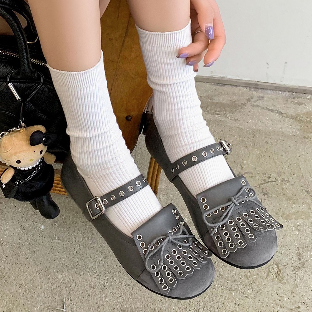 Spring Summer Shallow Mouth Women Shoes Genuine Leather Retro Flat Mary Jane Shoes Rivets Tassel Bow Sweet Cool Daily Wear 60422