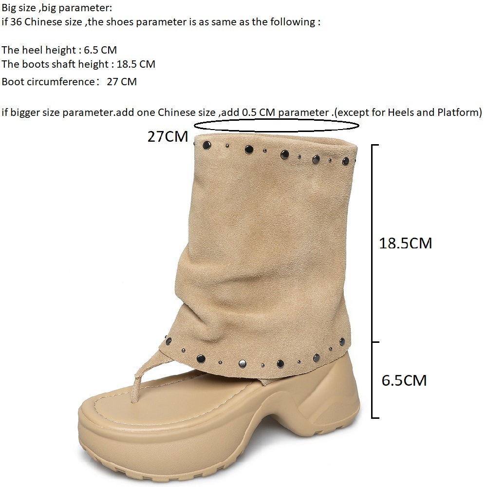 Genuine Leather Retro Flip Flop Style Slip On Rivets Summer Sandals Open The Toe 6.5 CM Thick Sole Versatile Sweet Cool Gladiator Women's Booties 60428