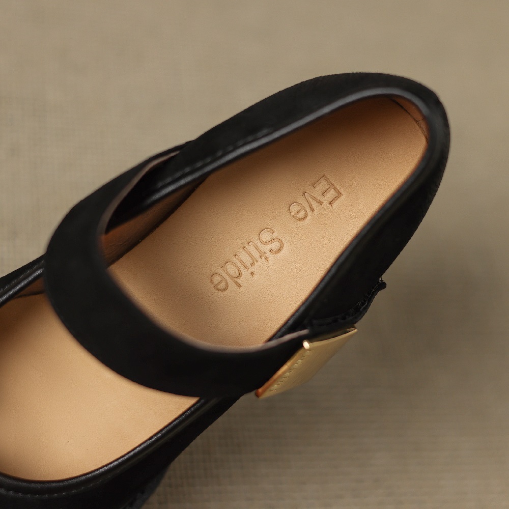 French Retro Genuine Leather Shallow Mouth Hook Loop Single Strap 6 CM Square Heel Women's Casual Versatile Commuter Shoes 60428