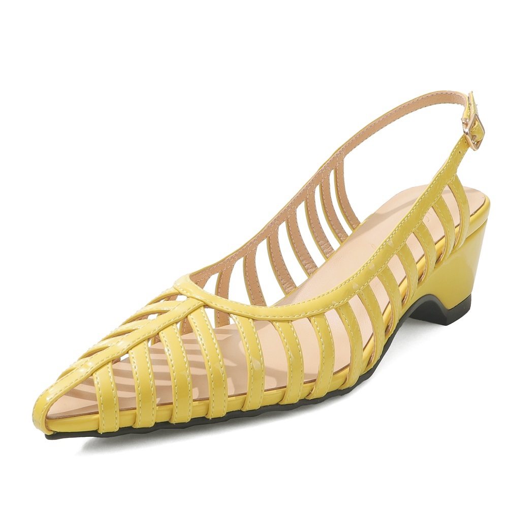Summer Genuine Leather Thin Strap Cut Out 4.8 CM Square Heel Pointed Toe Belt Buckle Gladiator Shoes Holiday Casual Fashion Sandals 60428