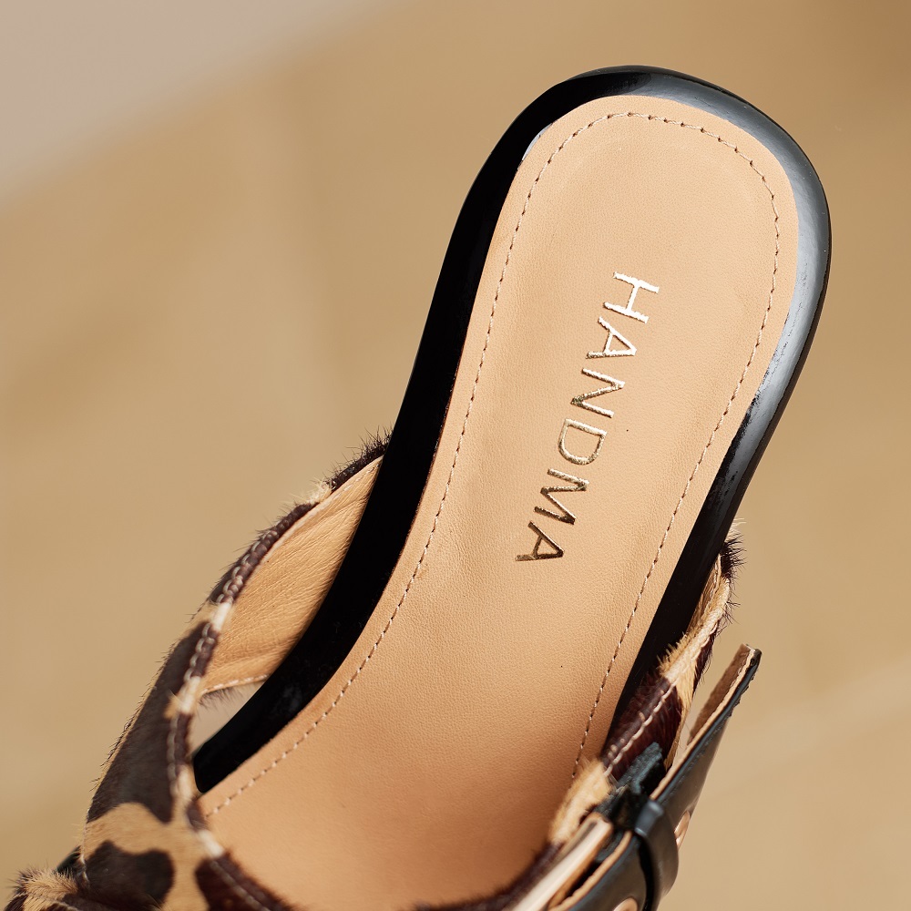 Women's Korean Style Fashion Horsehair Buckle Cut Out Cross Strap Peep Toe 11 CM Wedge Heel Leopard Print Y2K Summer Slippers 60430