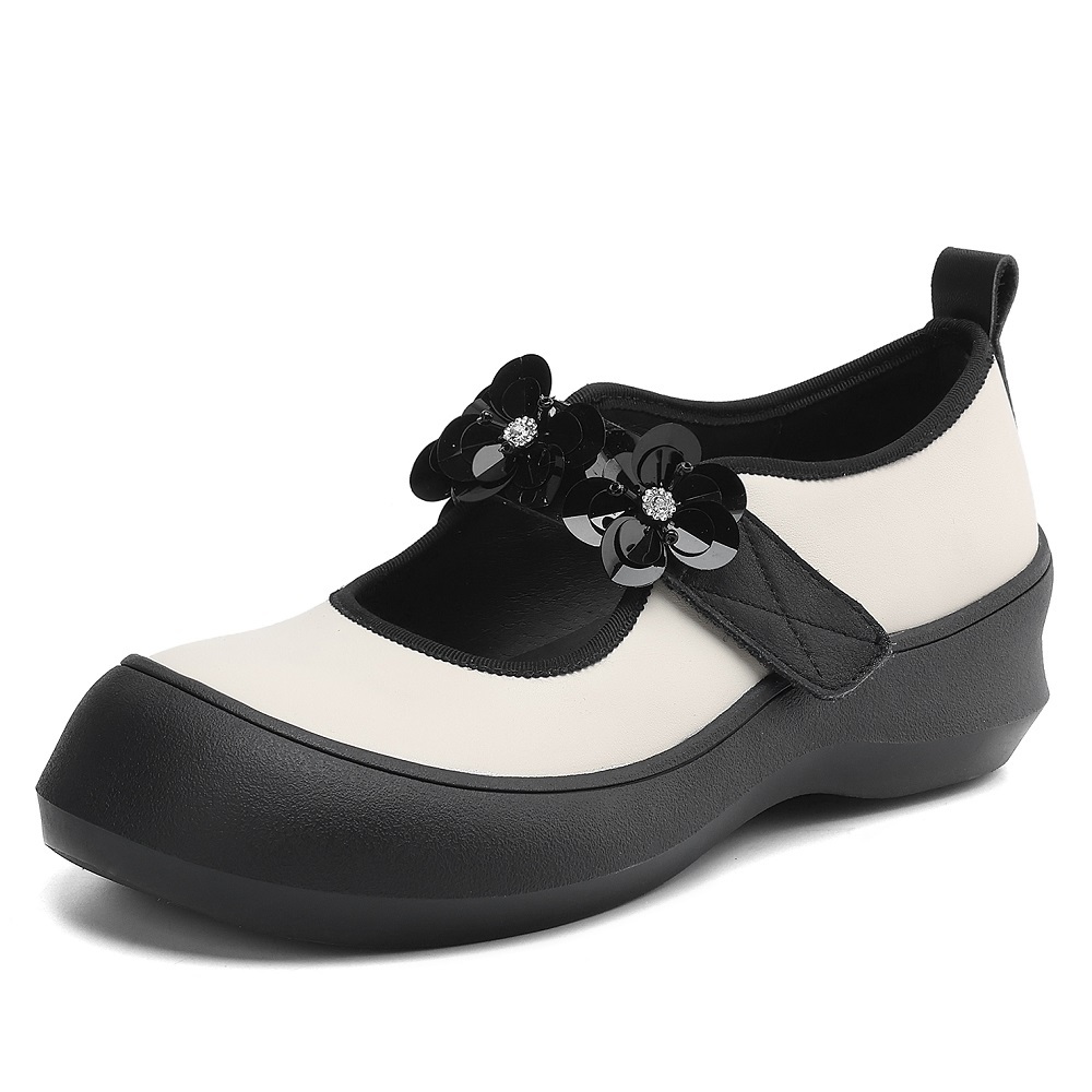 Genuine Leather Single-Strap Hook Loop Spring Summer 5.5 CM Thick Sole Casual Sequins Crystals Comfortable Women's Shoes 60429
