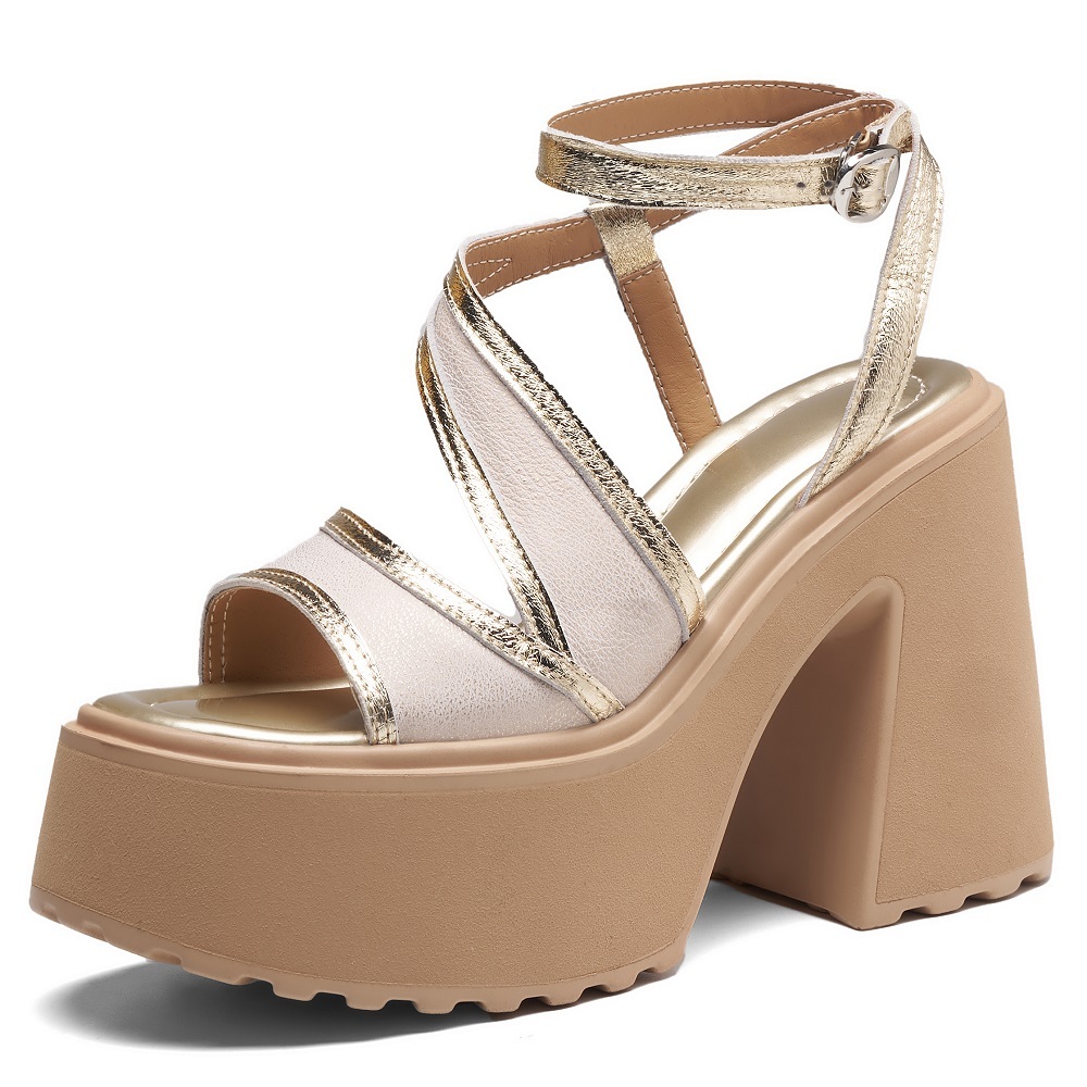 Genuine Leather Women's Fashion Sandals 12 CM Super High Heels Open Toe Ankle Strap Platform Gladiator Sandals Concise Versatile 60511