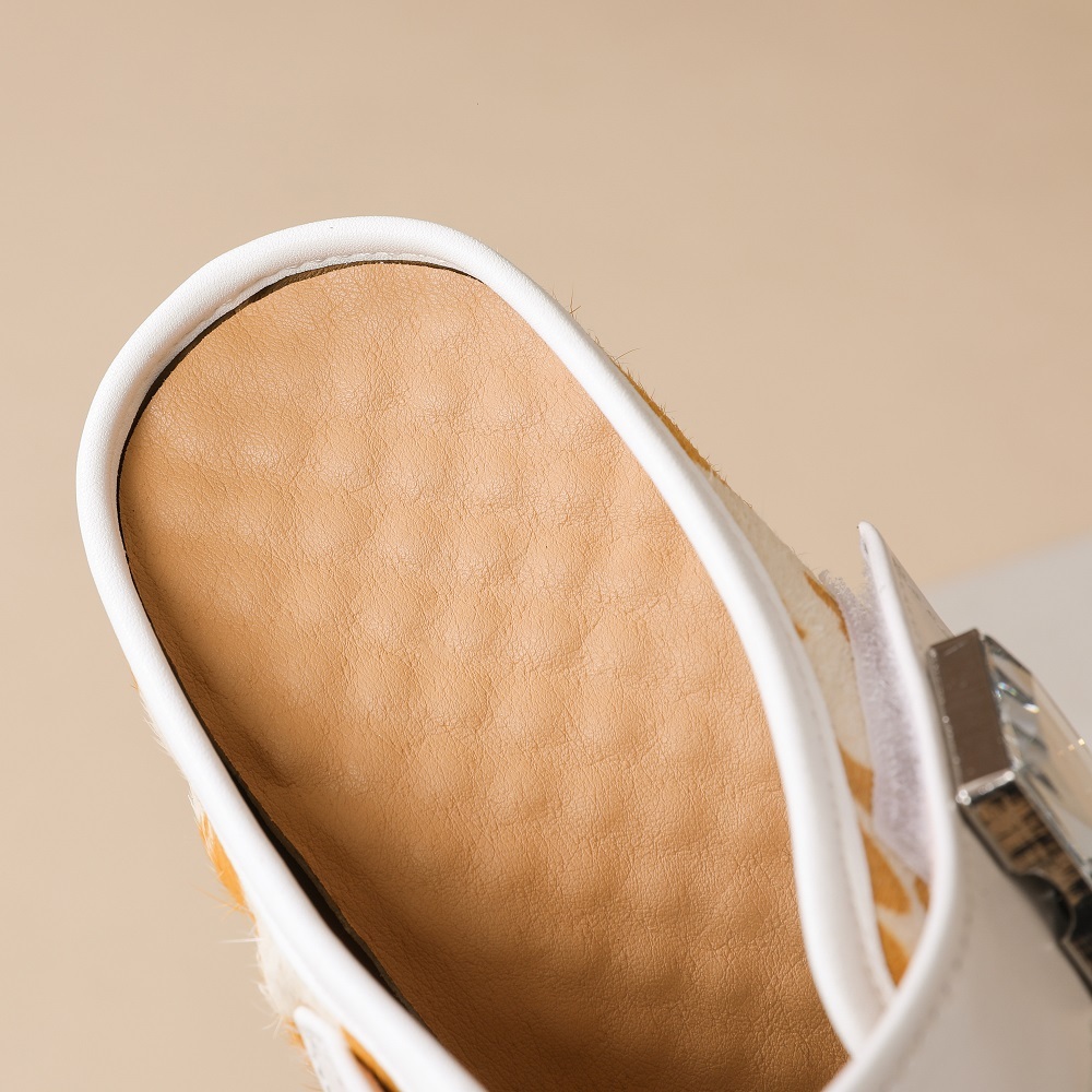 Women Spring Summer Genuine Leather Polka Dot 12 CM Thick Platform Inner Heightening Backless Mule Sandals Crystals Hook Loop Casual Closed Toe Slippers 60512