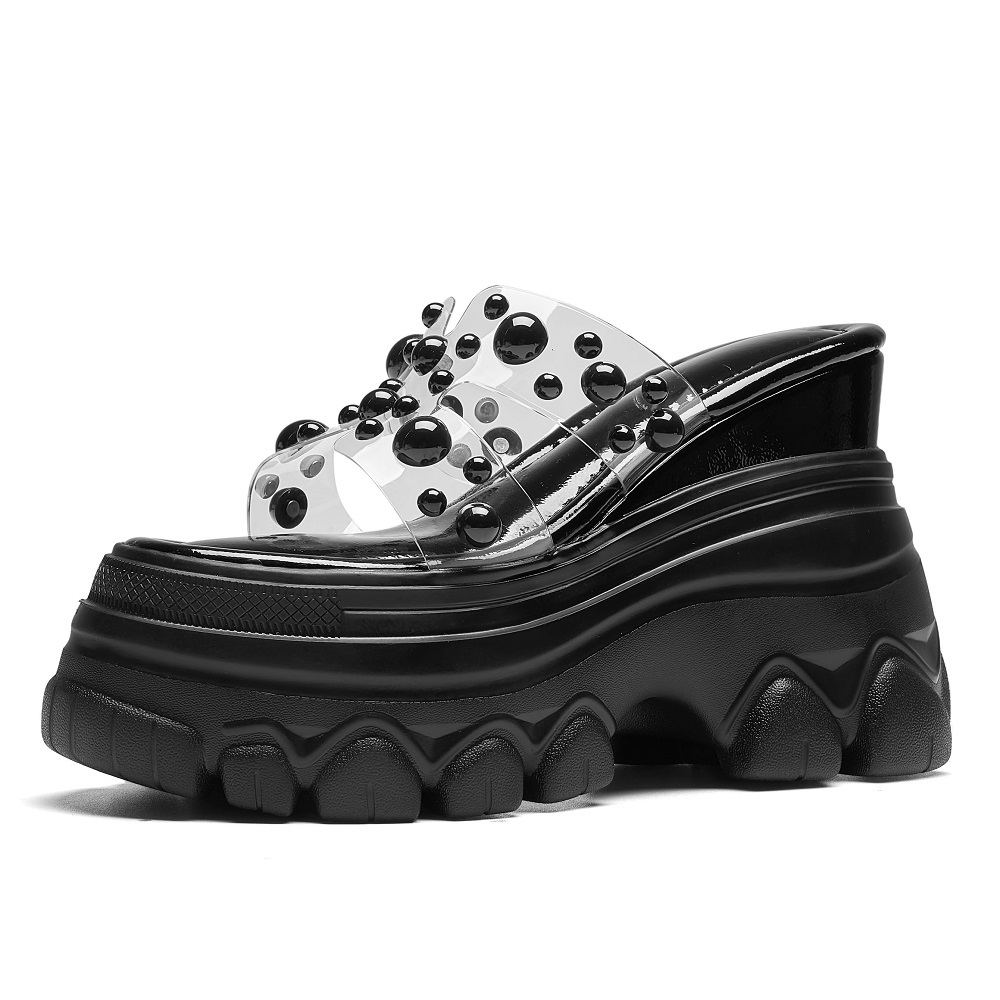 Casual Korean Sweet Style 12 CM Platform Wedge Pearl Open Toe Women's Summer Slim Fit Versatile Vacation Casual Slippers 60514