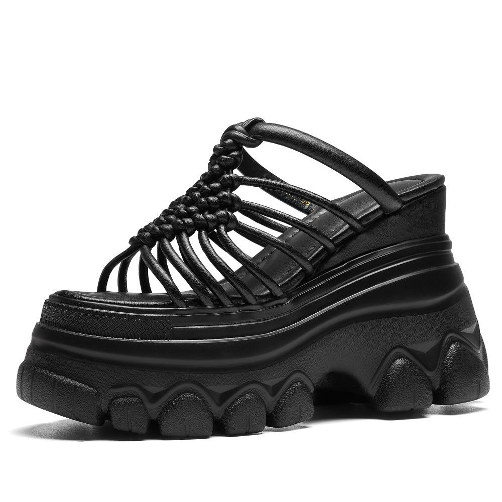 Casual Open Toe Thin Strap Woven Cut Out Women Gladiator Slippers 12 CM Wedge Heel Platform Pink Vacation Fashion Beach Sandals 60518
