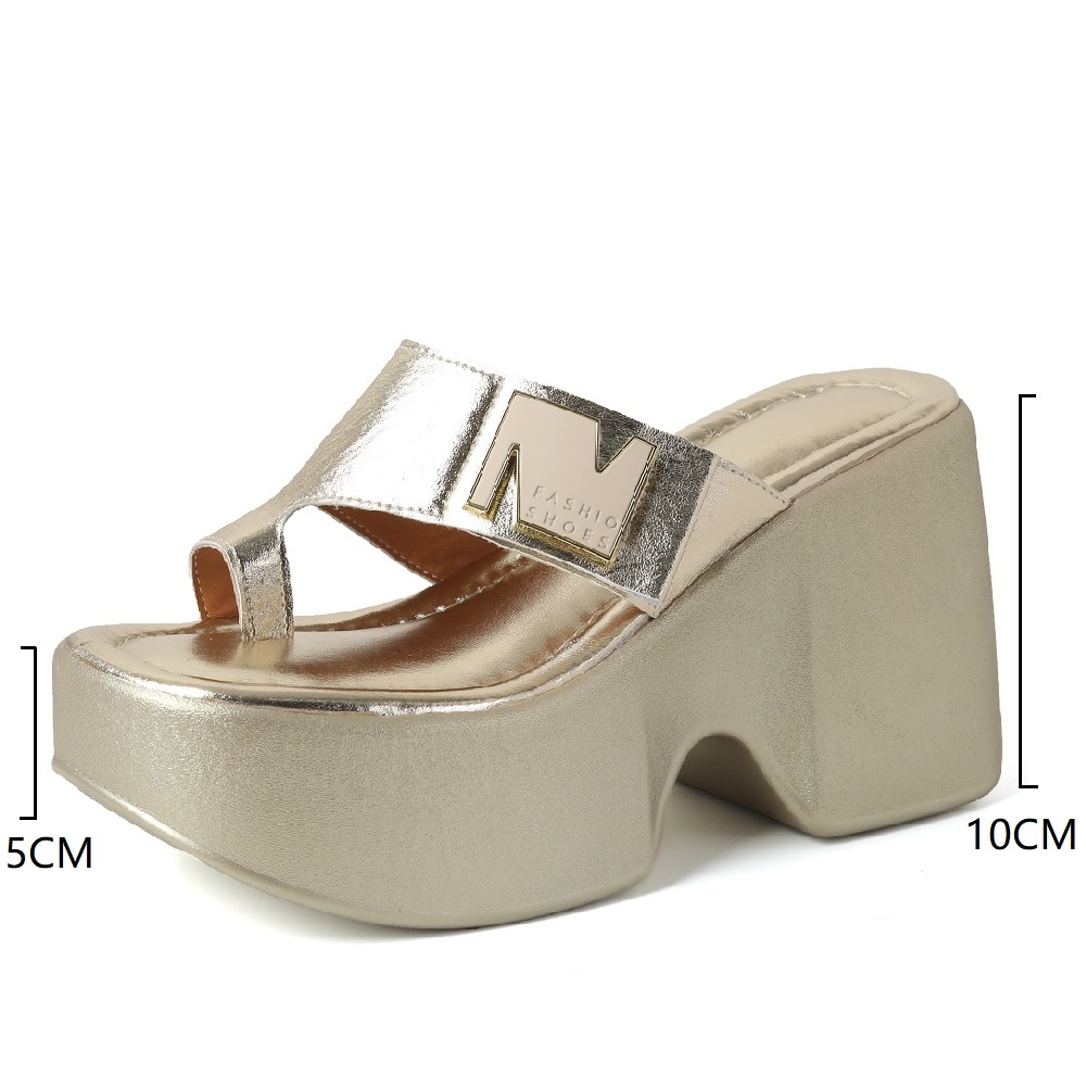 Women's Genuine Leather Slim Fit 10 CM Wedge Platform Vacation Style Beach Sandals Toe Loop Summer Casual Versatile Sandals 60521