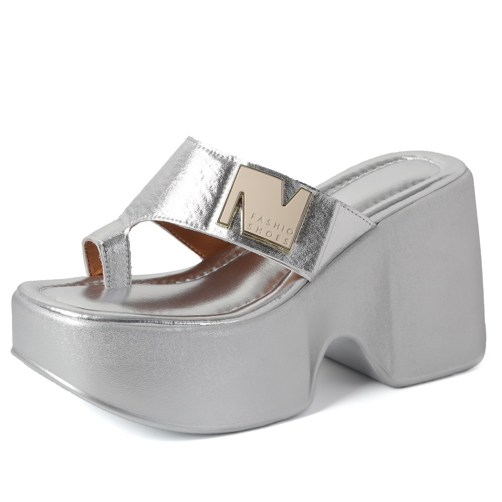 Women's Genuine Leather Slim Fit 10 CM Wedge Platform Vacation Style Beach Sandals Toe Loop Summer Casual Versatile Sandals 60521