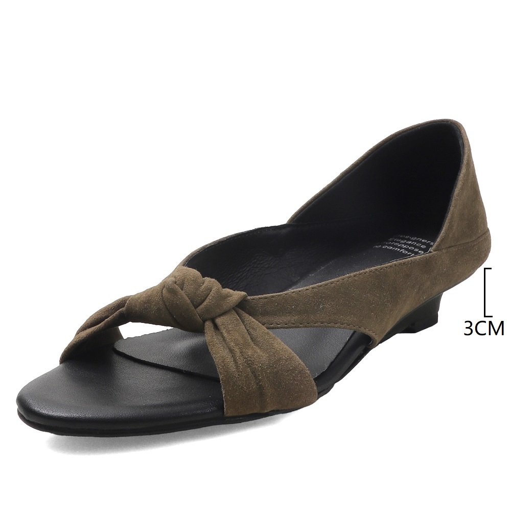 Women Genuine Leather French Twist 3 CM Low Heel Summer Shoes Cut Out Open Toe Retro Shallow Mouth Cross Strap Casual Sandals 60523