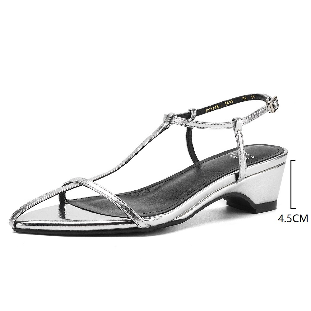 Women Summer Elegant Thin Strap 4.5 CM Square Heel Open Toe Backless Belt Buckle Minimalist Office French Pointed Toe Versatile Sandals 60523
