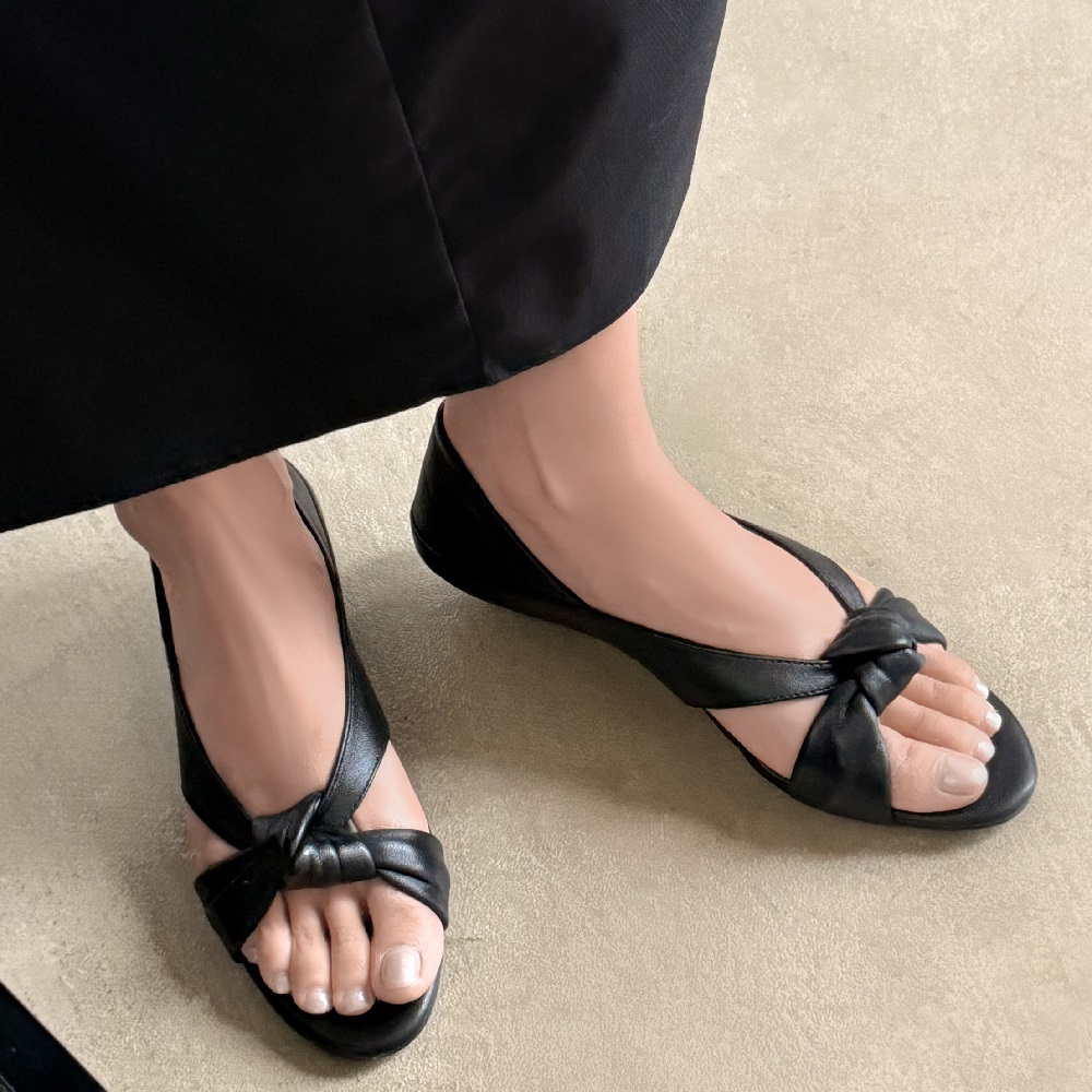Women Genuine Leather French Twist 3 CM Low Heel Summer Shoes Cut Out Open Toe Retro Shallow Mouth Cross Strap Casual Sandals 60523