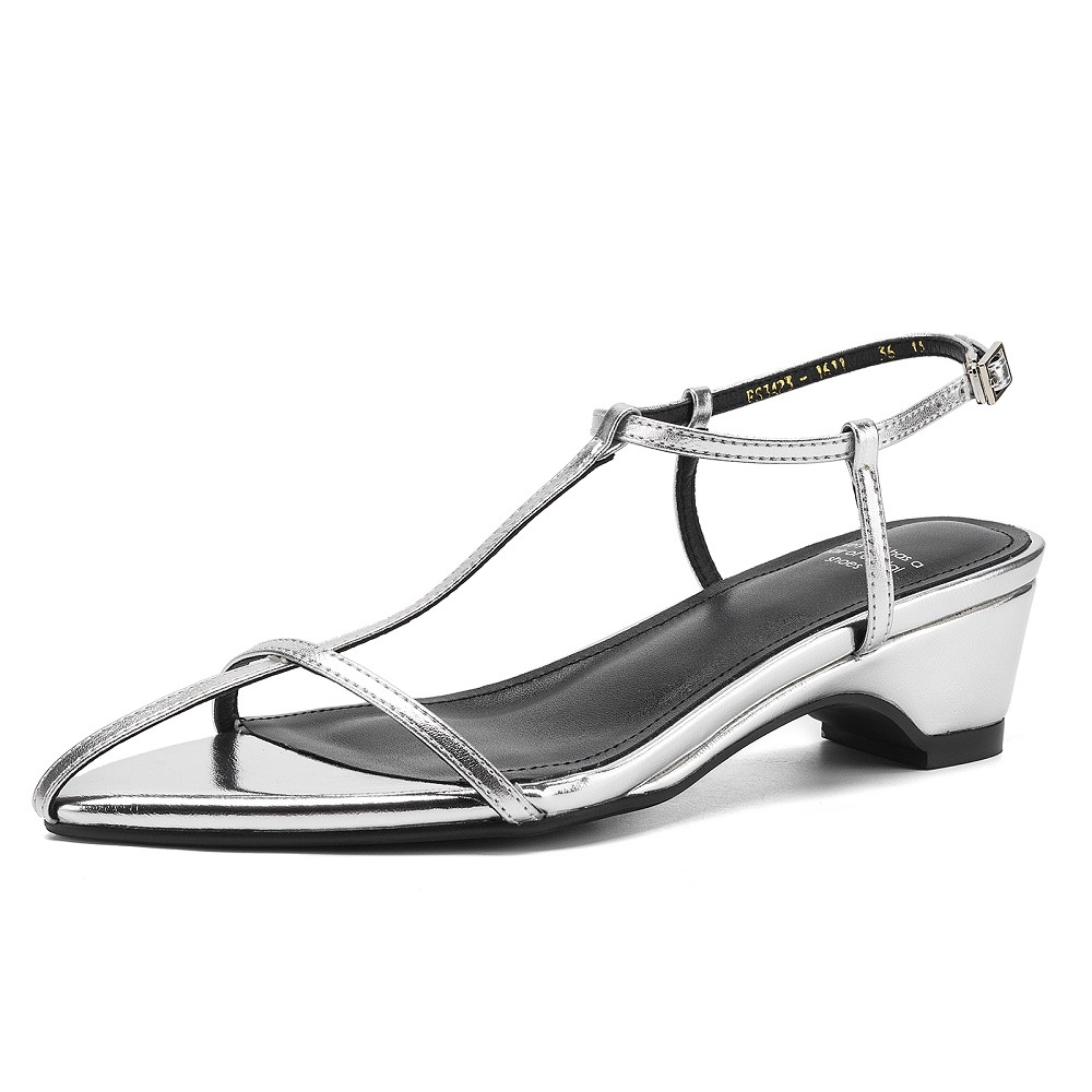 Women Summer Elegant Thin Strap 4.5 CM Square Heel Open Toe Backless Belt Buckle Minimalist Office French Pointed Toe Versatile Sandals 60523
