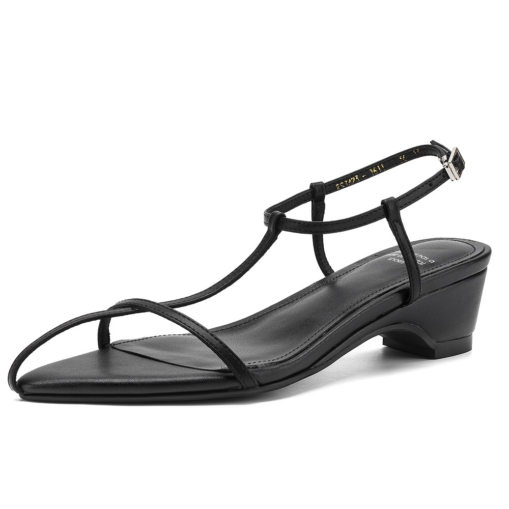 Women Summer Elegant Thin Strap 4.5 CM Square Heel Open Toe Backless Belt Buckle Minimalist Office French Pointed Toe Versatile Sandals 60523