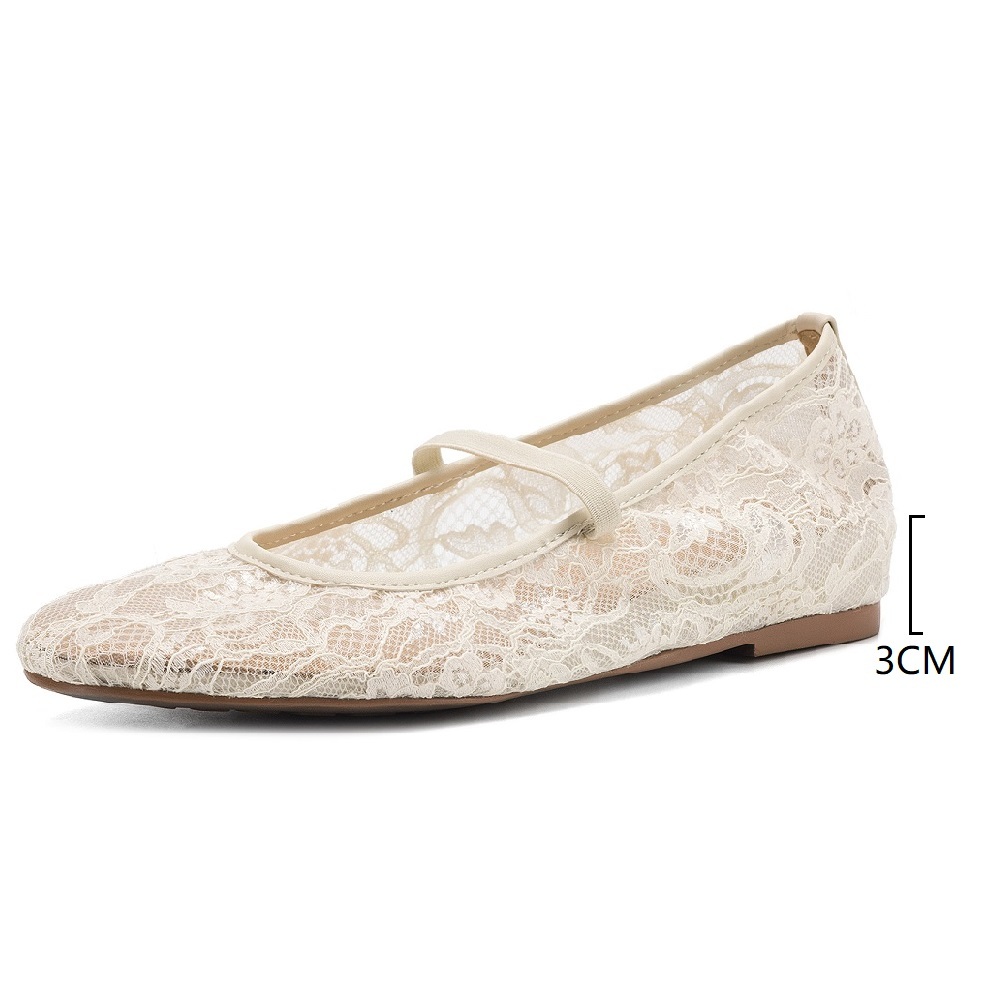 Women's Mesh Lace Mary Jane Shoes Polka Dot One-band Slip On 3 CM Wedge Heel Soft Sole Breathable Casual Spring Summer Flats 60528