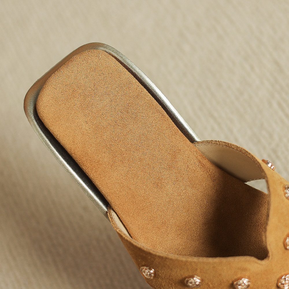 Women Matte Genuine Leather Slippers 2.5 CM Wedge Heel Open Toe 3D Metal Flower Soft Sole Casual Comfortable Daily Commute Slides 60528