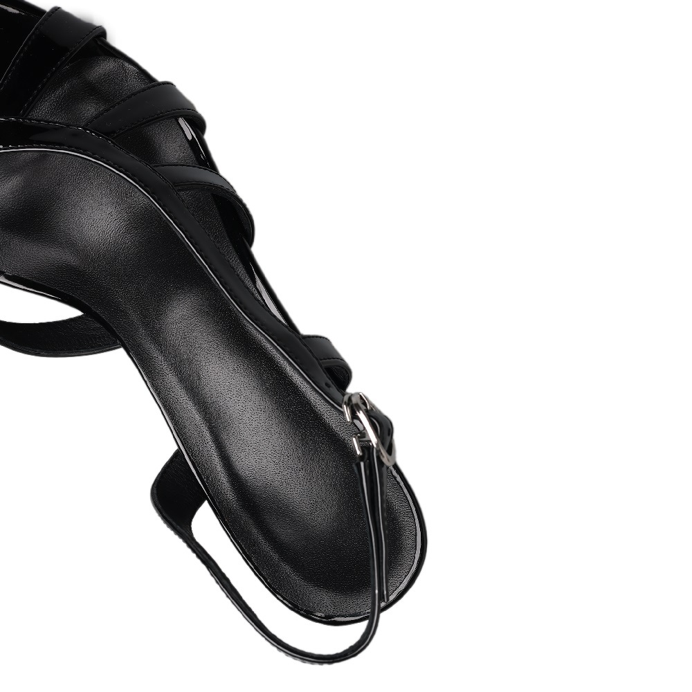 Women Genuine Leather Crisscross Thin Strap Open Toe Pointed Roman Sandals 6.5 CM Stiletto Heels Cut Out Buckle French Style Dress Shoes 60608