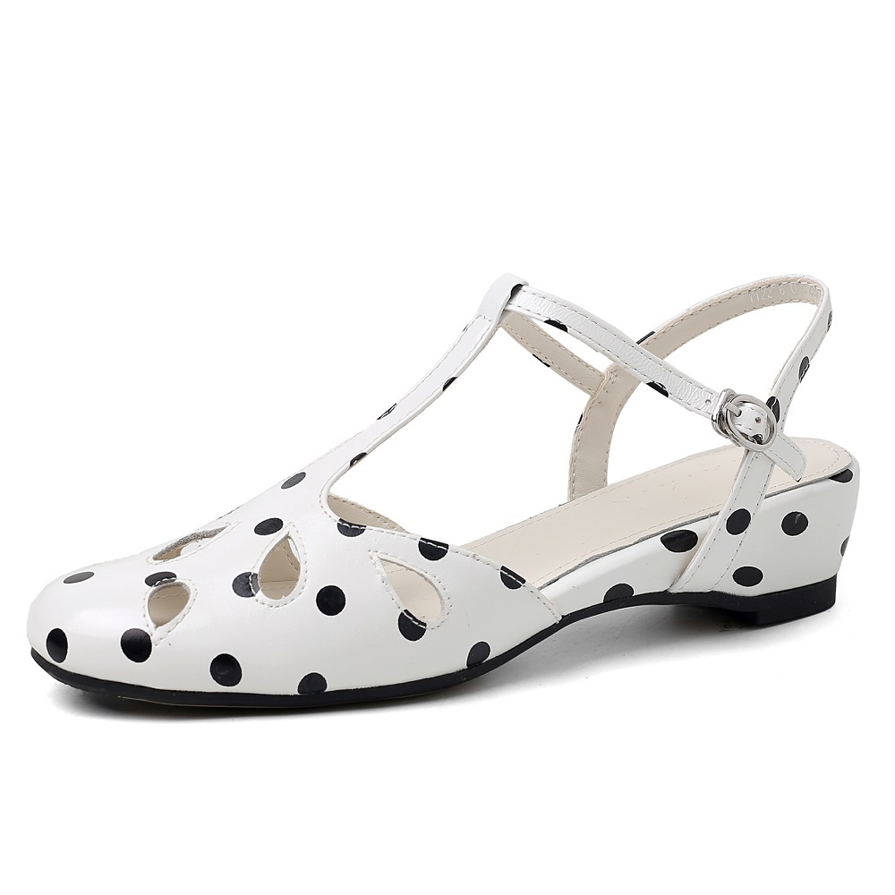 Women's Sheepskin Cut Out T-Strap Backless Mary Jane Sandals Genuine Leather Spring Summer Shallow Mouth Versatile Shoes 60609