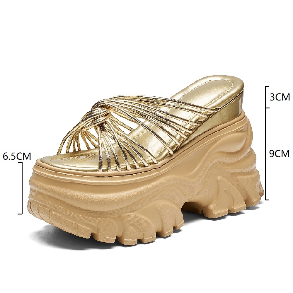 Summer 12 CM Platform Heel Hidden Elevator Thin Strap Cross Cut Out Slippers Korean Style Slim Fit Gladiator Open Toe Versatile Women's Sandals 60612