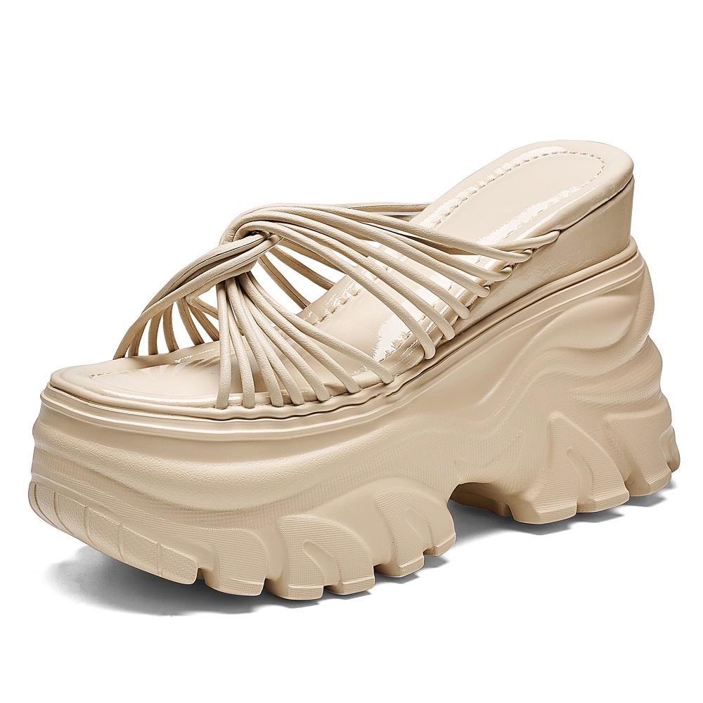 Summer 12 CM Platform Heel Hidden Elevator Thin Strap Cross Cut Out Slippers Korean Style Slim Fit Gladiator Open Toe Versatile Women's Sandals 60612