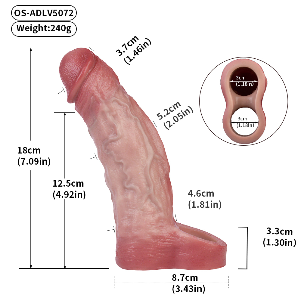 Thutse 7.09" x Girth 3.71" Silicone Realistic Penis Sleeve