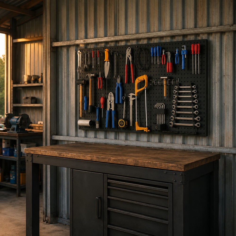 Metal Tool Pegboard Panel - Heavy Duty Wall Mounted Storage Organizer for Garage, Workshop & Tool Cart