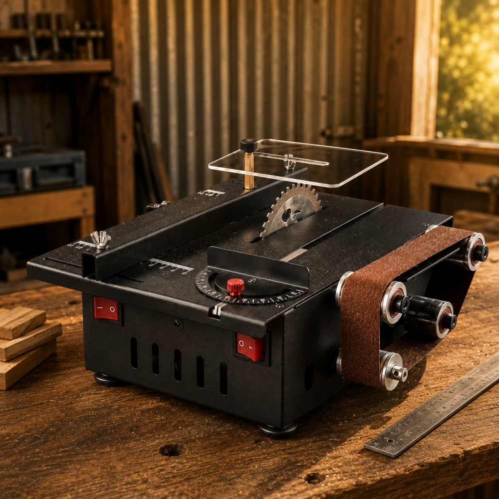 All-in-One Mini Shed Tool – Table Saw, Belt Sander & Polishing Station