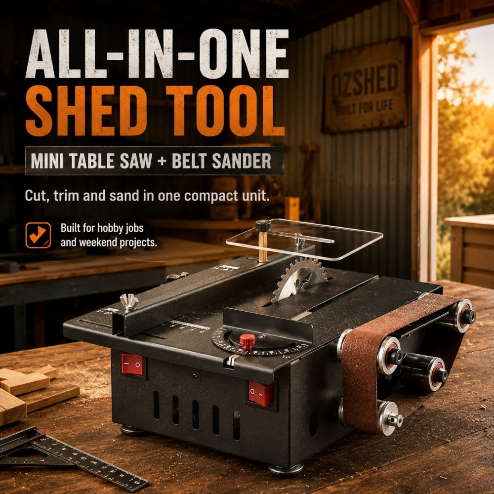 All-in-One Mini Shed Tool – Table Saw, Belt Sander & Polishing Station