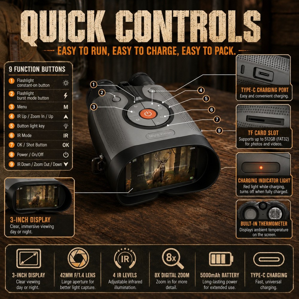 Night Vision Device – 4K Night Vision with 52MP Photo Capture, 3" Screen & 8x Zoom