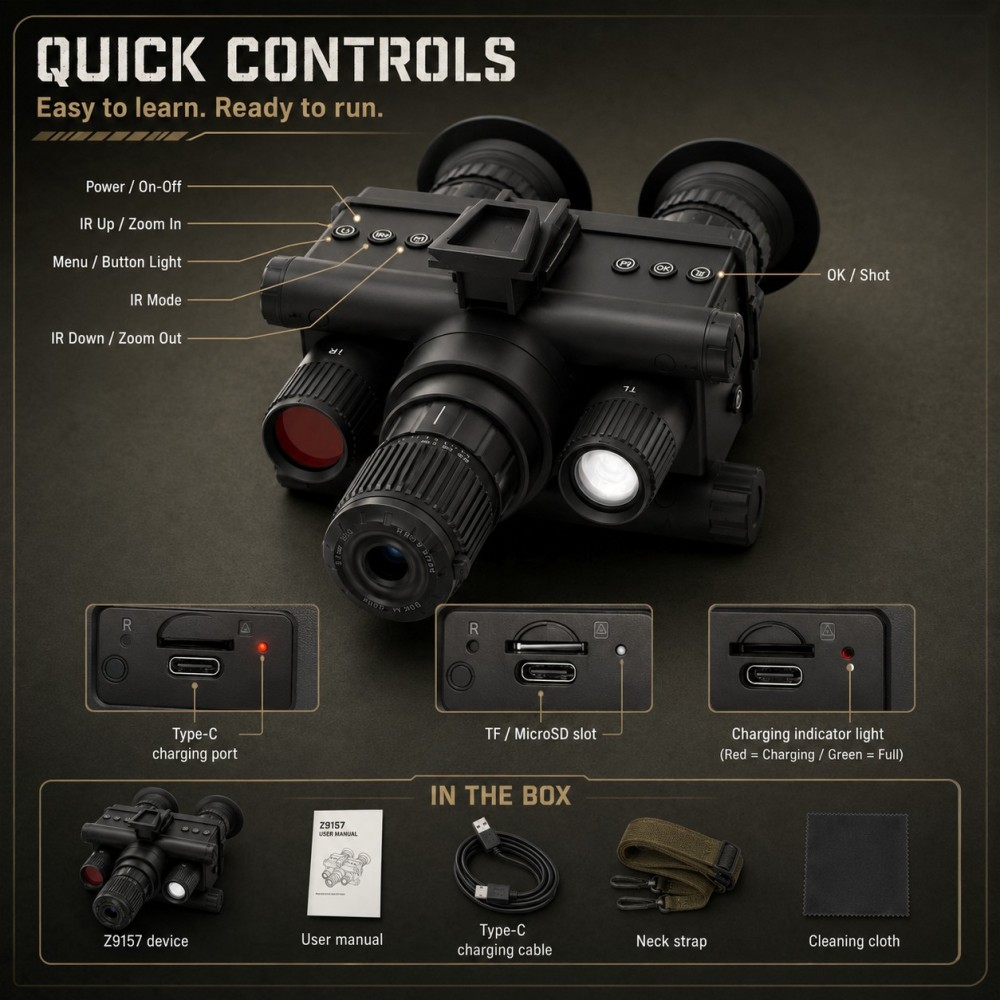 Z9157 Head-Mountable Night Vision Camera – 4K Low-Light Recording with 600m Night Viewing & AMOLED Display