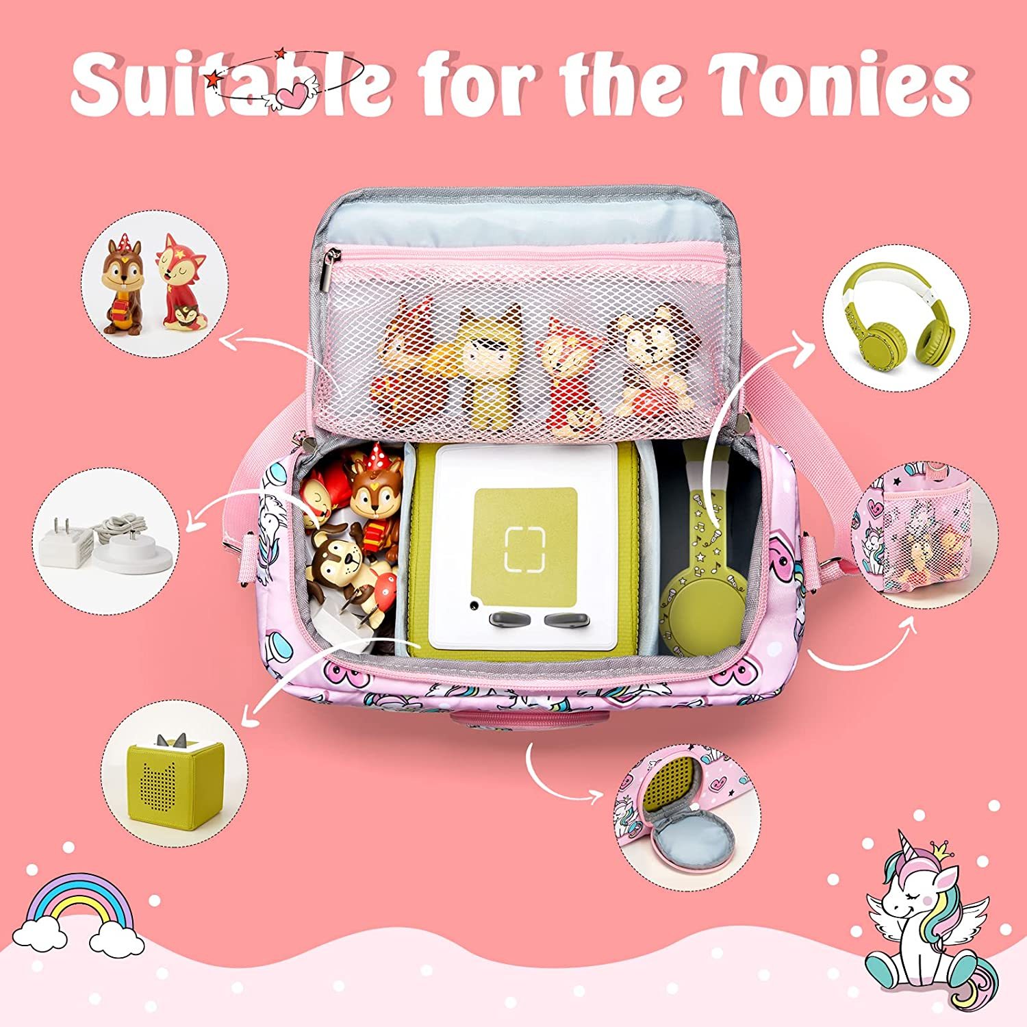 Portable Storage Bag Compatible with Tonies Audio Player Starter Set & Toniebox Figures Characters