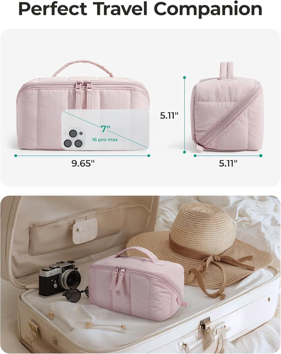 Travel Makeup Bag for Women, Portable Water-resistant Cosmetic Case