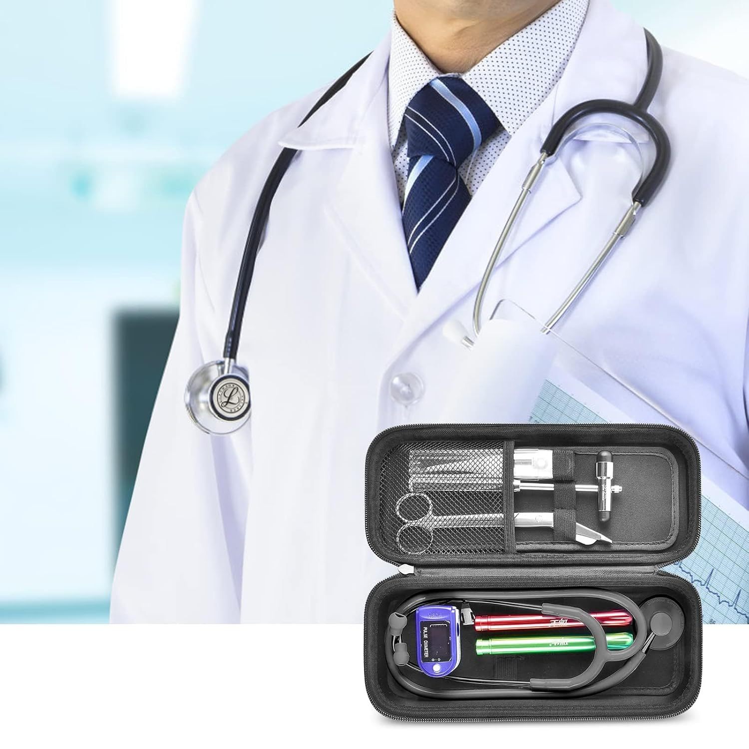 Stethoscope Case Compatible with 3M Littmann Classic III Monitoring/Lightweight II S.E/Cardiology IV Diagnostic/MDF Acoustica Stethoscopes, Extra Pocket for Doctor & Nurse Accessories